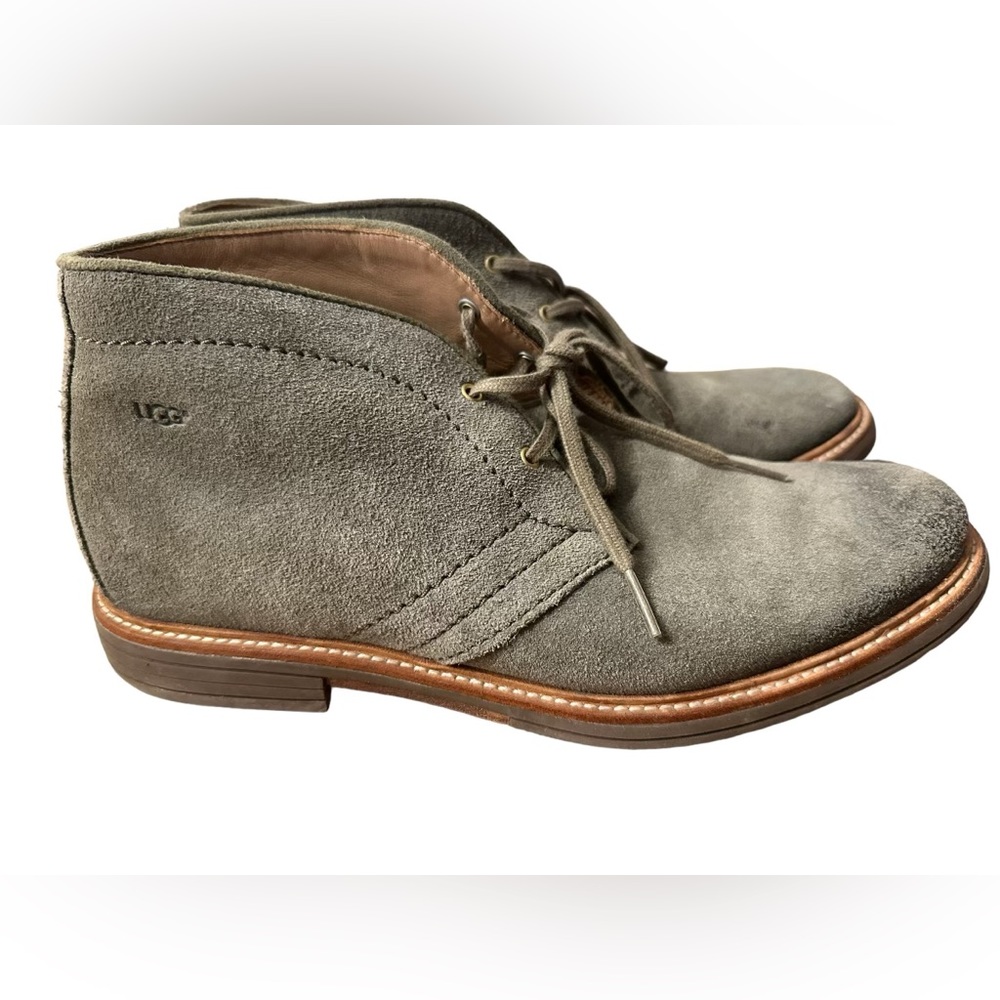 UGG Men Leighton Leather Suede Fur Green Shoes Boots Size 8.5  b2